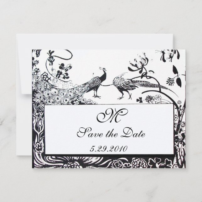 Invitation OISEAUX AMOUREUX DE MARIAGE MONOGRAMME, noir et bl (Devant)