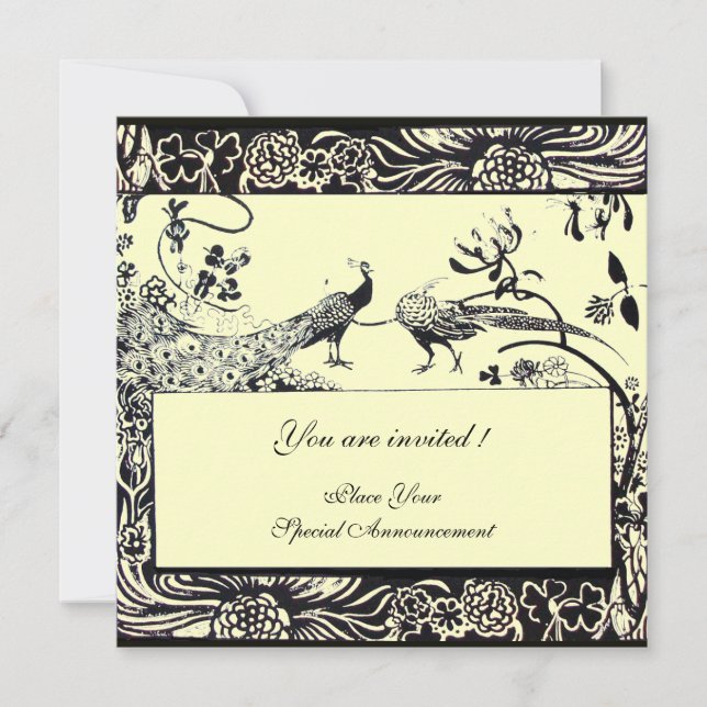 Invitation OISEAUX AMOUREUX DE MARIAGE, noir et blanc, jaune (Devant)