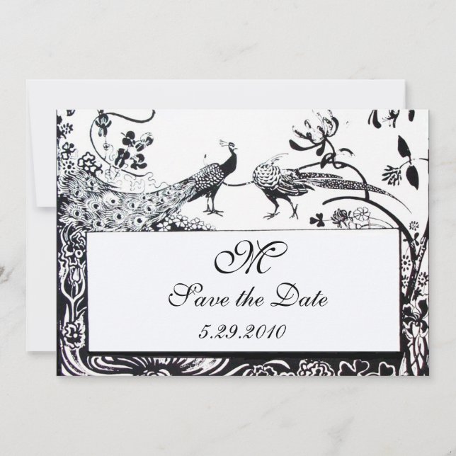 Invitation OISEAUX AMOUREUX MONOGRAMME DE MARIAGE,noir et bla (Devant)