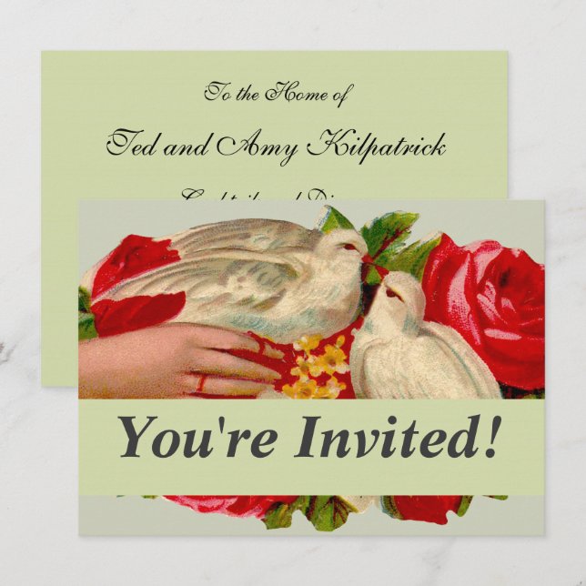 Invitation Oiseaux Antiques Amour Victorien Colombe Art Class (Devant / Derrière)