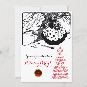 Invitation OISEAUX ARBRE ET CHRISTMAS LADY Black White Red Ge