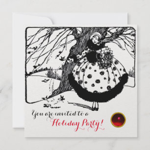 Invitation OISEAUX ARBRE ET CHRISTMAS LADY Black White Red Ge