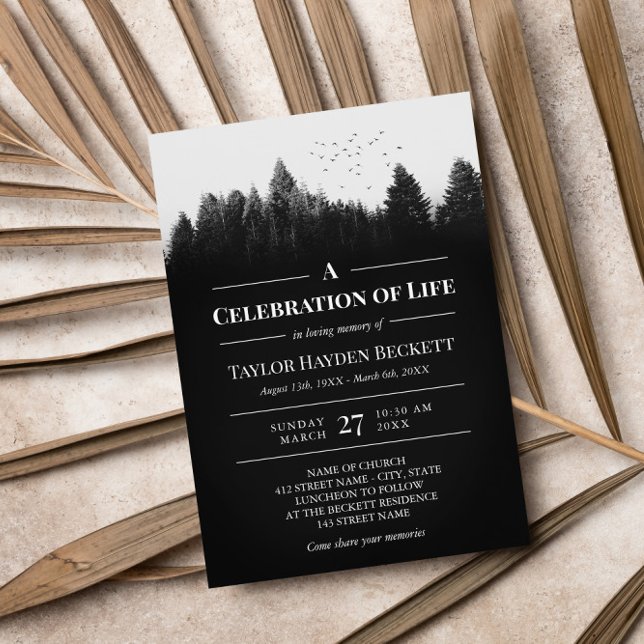 Invitation Oiseaux blancs noirs sur la forêt Célébration de l (Créateur téléchargé)
