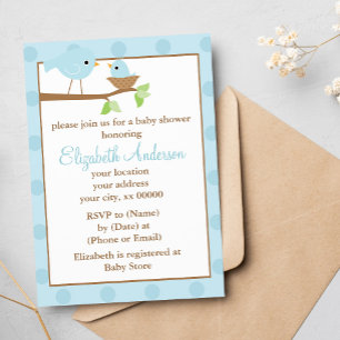 Invitation Oiseaux bleus dans un Baby shower de nids