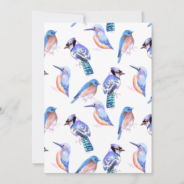 Invitation oiseaux bleus dans un schéma de couleur analogue (Devant)