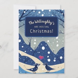 Invitation Oiseaux bleus d'hiver en amour Mariage de Noël