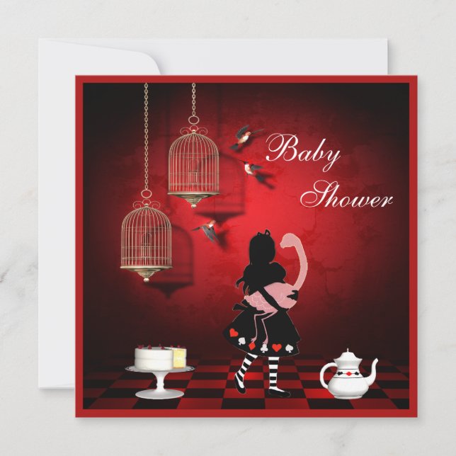 Invitation Oiseaux d'Alice et de Flamant rose et baby shower (Devant)