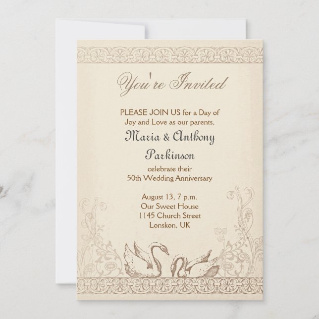 Invitation oiseaux d'amour anniversaire de mariage vintage (Devant)