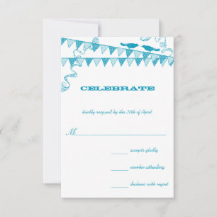 Invitation Oiseaux d'amour assis sur une bannière rétro bleue