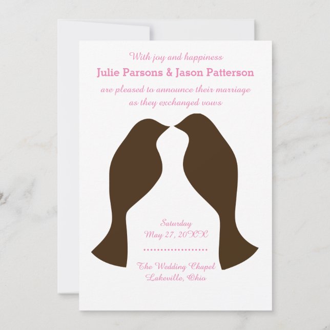 Invitation Oiseaux d'amour bruns - Annonce de mariage (Dos)