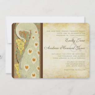 Invitation Oiseaux d'amour de mariage Art Nouveau Paon