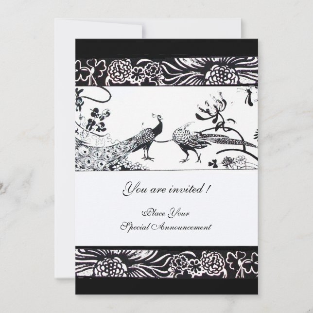 Invitation OISEAUX D'AMOUR DE MARIAGE, noir et blanc (Devant)