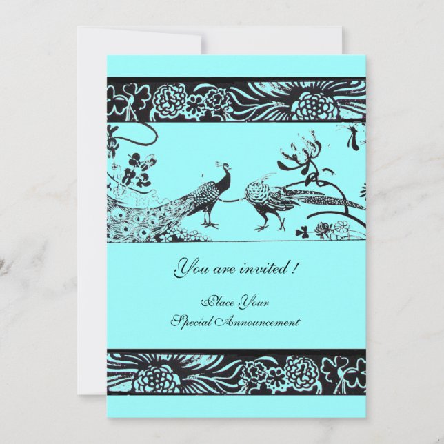 Invitation OISEAUX D'AMOUR DE MARIAGE, noir et blanc bleu (Devant)