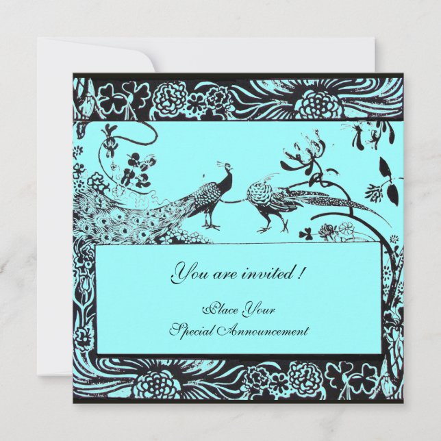 Invitation OISEAUX D'AMOUR DE MARIAGE, noir et blanc, bleu (Devant)
