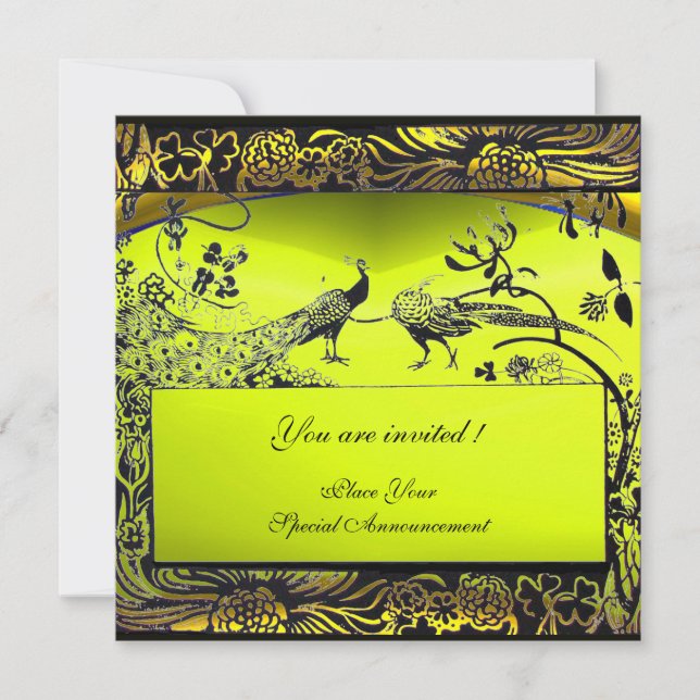 Invitation OISEAUX D'AMOUR DE MARIAGE, noir et blanc, jaune (Devant)