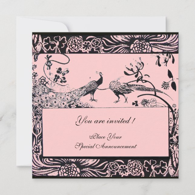 Invitation OISEAUX D'AMOUR DE MARIAGE ,noir et blanc ,rose (Devant)