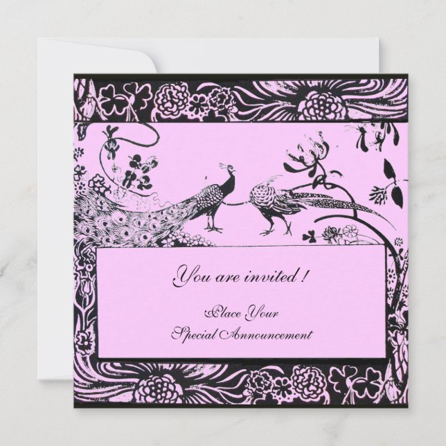 Invitation OISEAUX D'AMOUR DE MARIAGE ,noir et blanc ,rose (Devant)