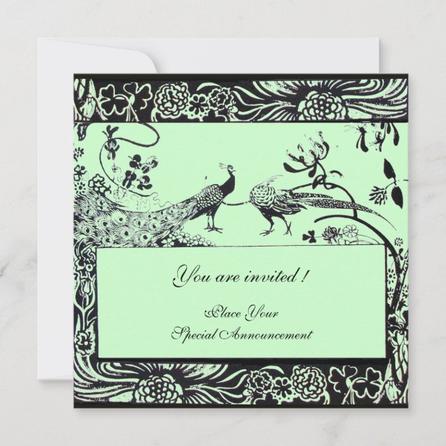 Invitation OISEAUX D'AMOUR DE MARIAGE ,noir et blanc ,vert (Devant)