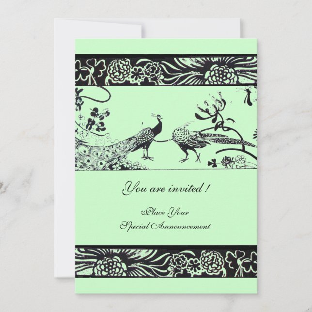 Invitation OISEAUX D'AMOUR DE MARIAGE, noir et blanc vert (Devant)