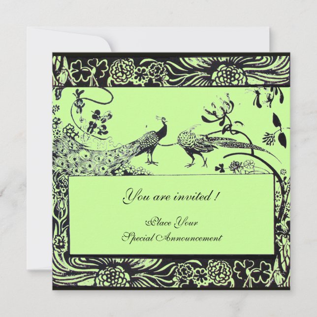 Invitation OISEAUX D'AMOUR DE MARIAGE ,noir et blanc ,vert (Devant)