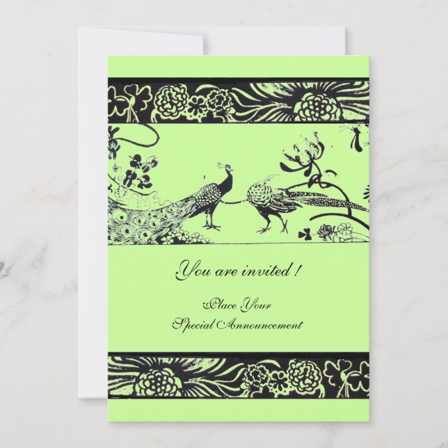 Invitation OISEAUX D'AMOUR DE MARIAGE, noir et blanc vert (Devant)