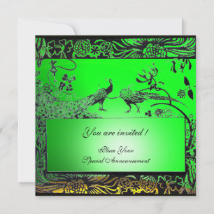 Invitation OISEAUX D'AMOUR DE MARIAGE, noir jaune vert émerau