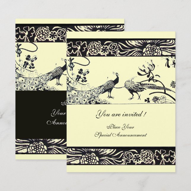 Invitation OISEAUX D'AMOUR DE MARIAGE ,papier métallisé noir  (Devant / Derrière)