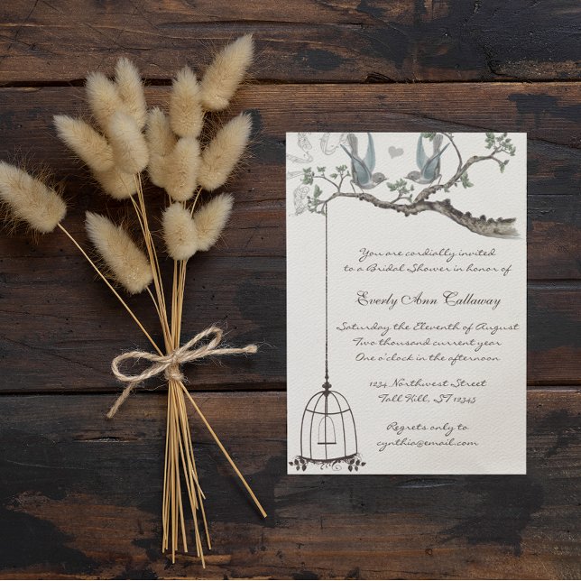 Invitation Oiseaux d'amour vintage Cage à oiseaux Fête de mar (Créateur téléchargé)