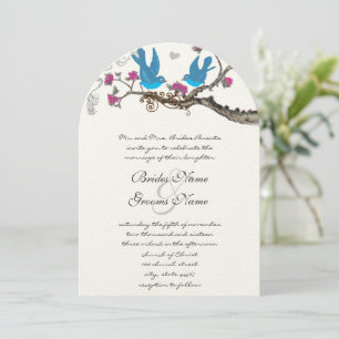 Invitation Oiseaux d'Aqua vintages et brillants Fuchsia rose
