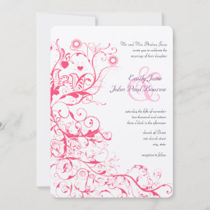 Invitation Oiseaux de framboise rose tourbillons Mariage invi