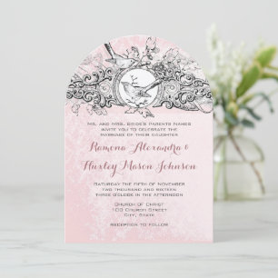 Invitation Oiseaux de la forêt Musique Bois Rose Mariage Vint