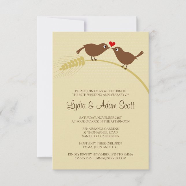 Invitation Oiseaux de l'amour 8,9 cm x 12,7 cm Mariage Annive (Devant)