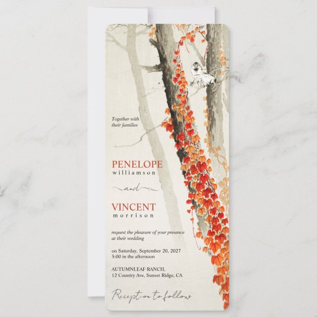 Invitation Oiseaux de l'amour d'automne - Mariage d'art vinta (Devant)