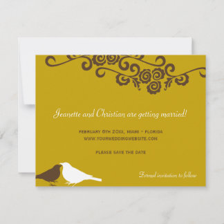 Invitation Oiseaux de l'amour de jardin brun bronzé mariage e