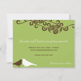 Invitation Oiseaux de l'amour de jardin thé vert mariage save