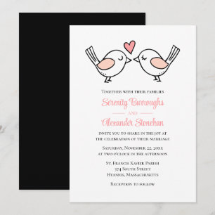 Invitation Oiseaux de l'Amour Fantaisistes Mariage Rose Noir
