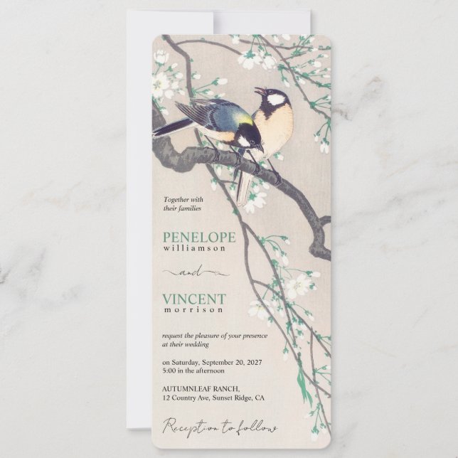 Invitation Oiseaux de l'amour - Mariage d'art vintage (Devant)