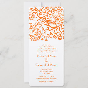 Invitation Oiseaux de l'amour mariage orange corail