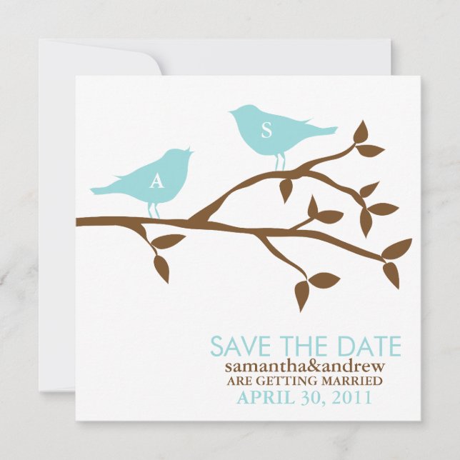 Invitation Oiseaux de l'amour monogrammés Mariage Enregistrer (Devant)