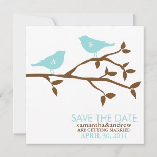 Invitation Oiseaux de l'amour monogrammés Mariage Enregistrer