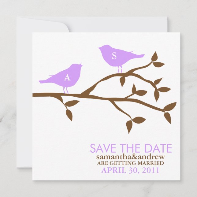 Invitation Oiseaux de l'amour monogrammés Mariage Enregistrer (Devant)