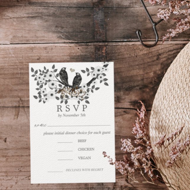 Invitation Oiseaux de l'amour romantiques Branche à fleurs bl (Créateur téléchargé)