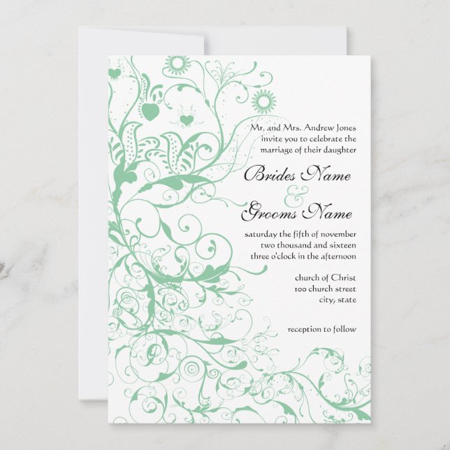 Invitation Oiseaux de l'amour romantiques Mariage à la menthe (Devant)