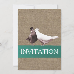 Invitation Oiseaux de l'Amour Rustique Ruban Sarcelle Mariage
