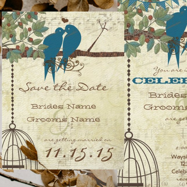 Invitation Oiseaux de l'amour sarcelle perchés dans un arbre, (Créateur téléchargé)