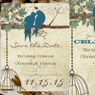 Invitation Oiseaux de l'amour sarcelle perchés dans un arbre 