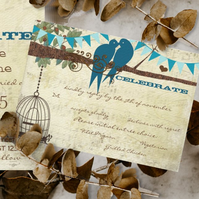 Invitation Oiseaux de l'amour sarcelle perchés dans un arbre  (Créateur téléchargé)