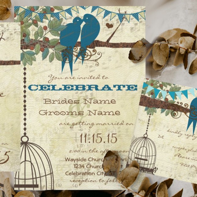 Invitation Oiseaux de l'amour sarcelle perchés dans un arbre  (Créateur téléchargé)