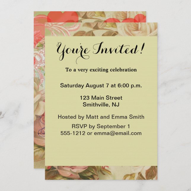 Invitation Oiseaux de l'amour Vintage Antique Cœur (Devant / Derrière)