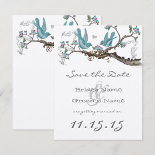 Invitation Oiseaux de l'amour vintage bleu aqua et rose Sauv